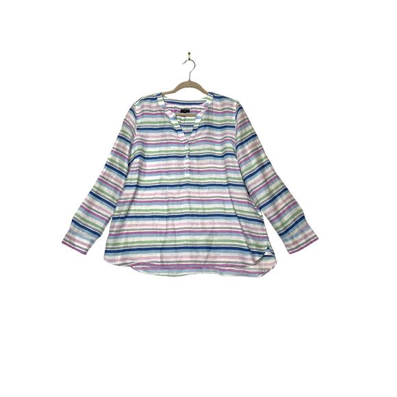 Talbots size XLP shirt pop over 100% linen roll tab sleeve striped multicolor - Picture 1 of 8